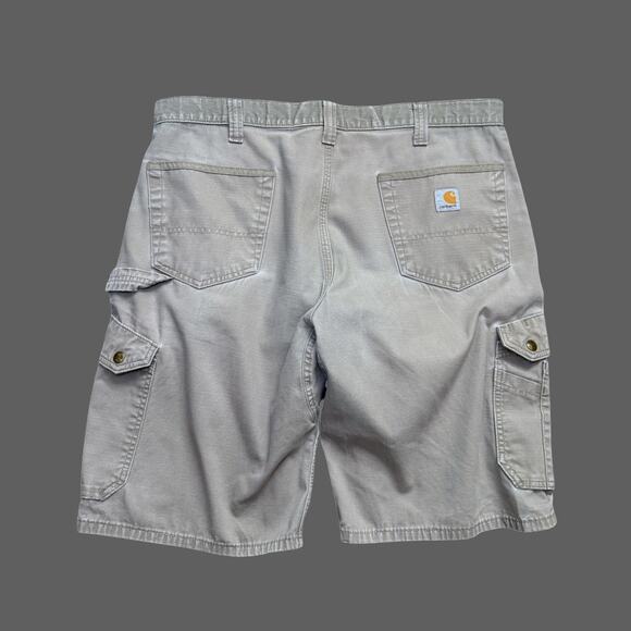 Carhartt Mens XL Cargo Shorts Stone Tan Gray Distressed Worn GUC - Picture 7 of 9